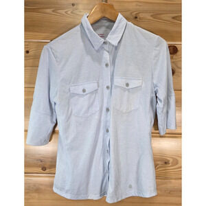 NWT Stio 1136 Divide Button Shirt Women Medium Blue Skyscaoe Heather MSRP 89$